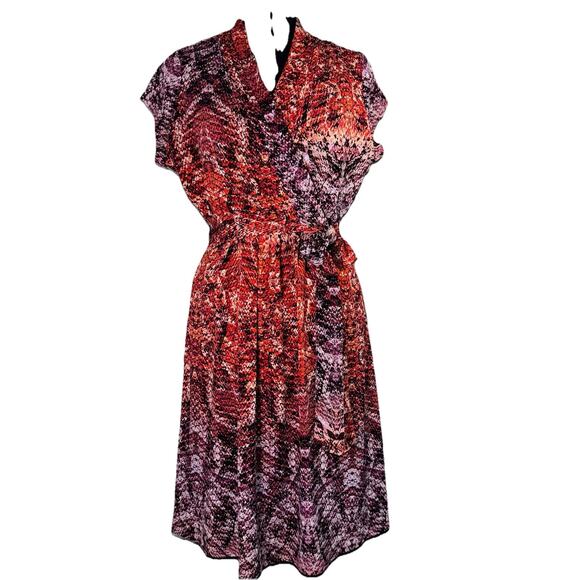 Liz Claiborne Size 12 Wrap V-Neck Dress Pink Colorful Snake Print Midi WorkWear - Picture 1 of 6